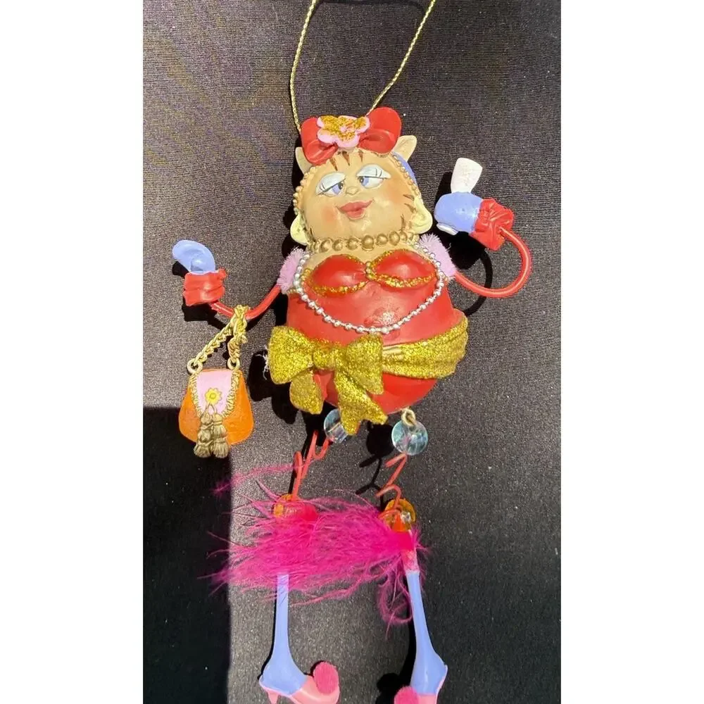 Vintage Katherines Collection Dangle Leg Fancy Cat Christmas Ornament Rare! -K2
